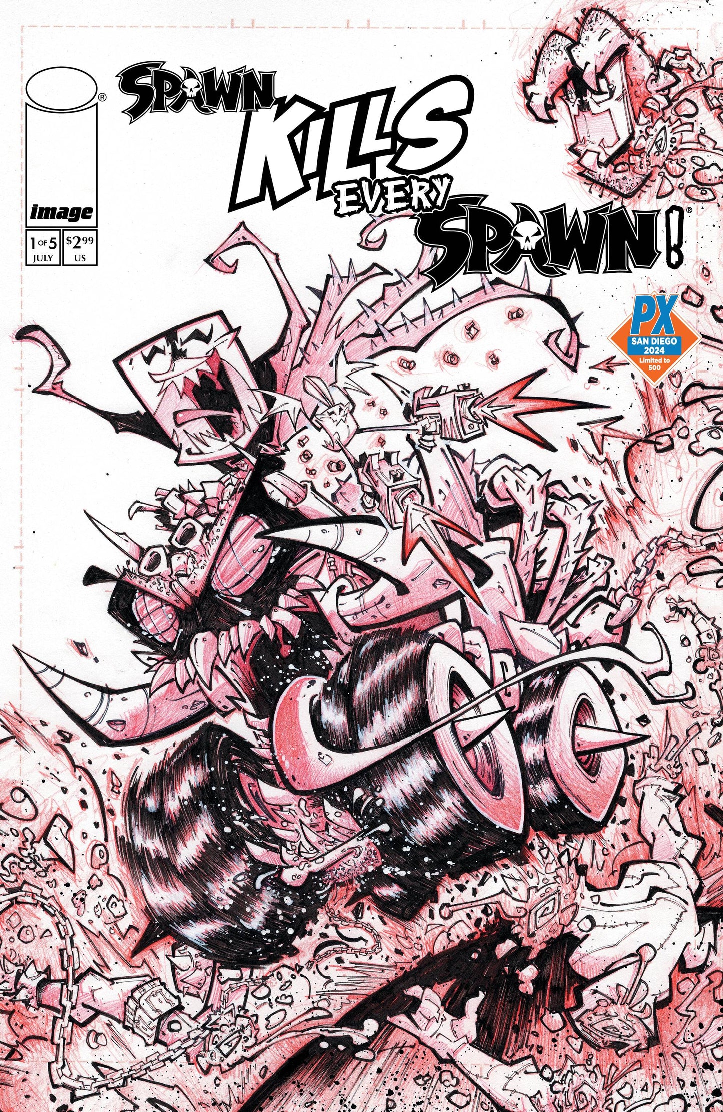 SDCC 2024 SPAWN KILLS EVERY SPAWN #1 PX BW VAR ED