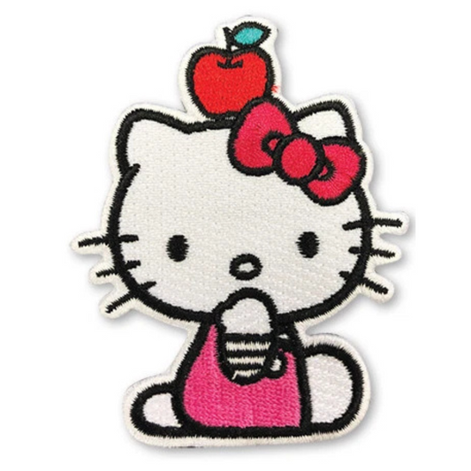 Hello Kitty Sitting with Apple on Head Covering Mouth Patch